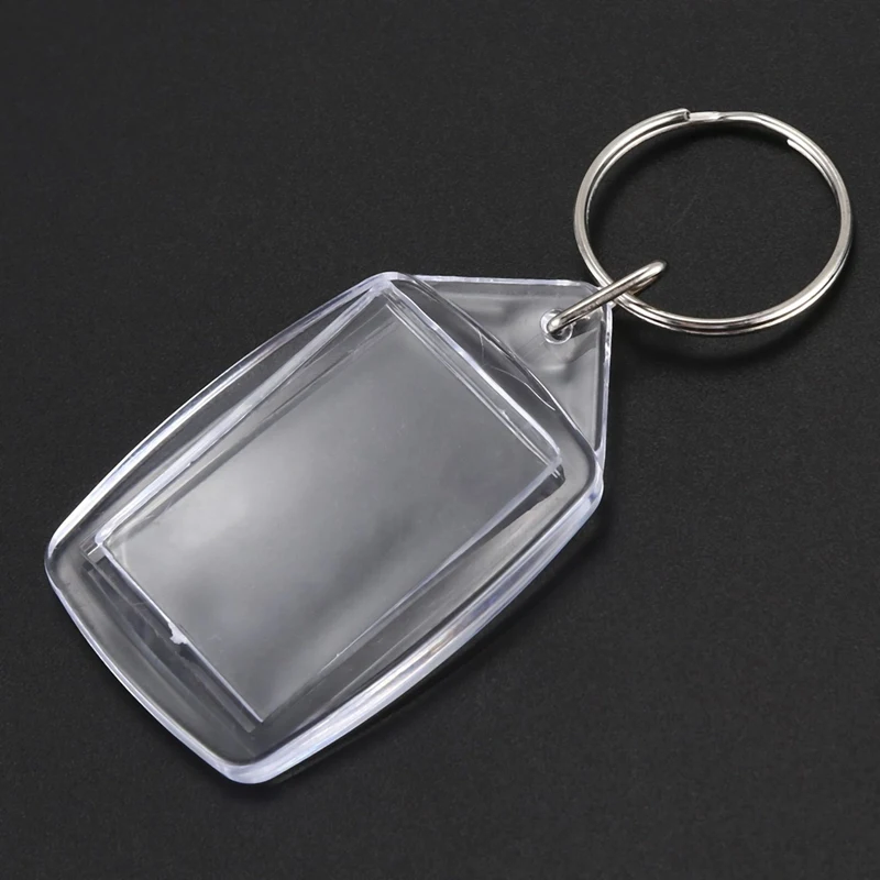 【HOT】20X อะคริลิคใสพลาสติกเปล่า Keyrings ใส่หนังสือเดินทาง Photo พวงกุญแจ Keyfob