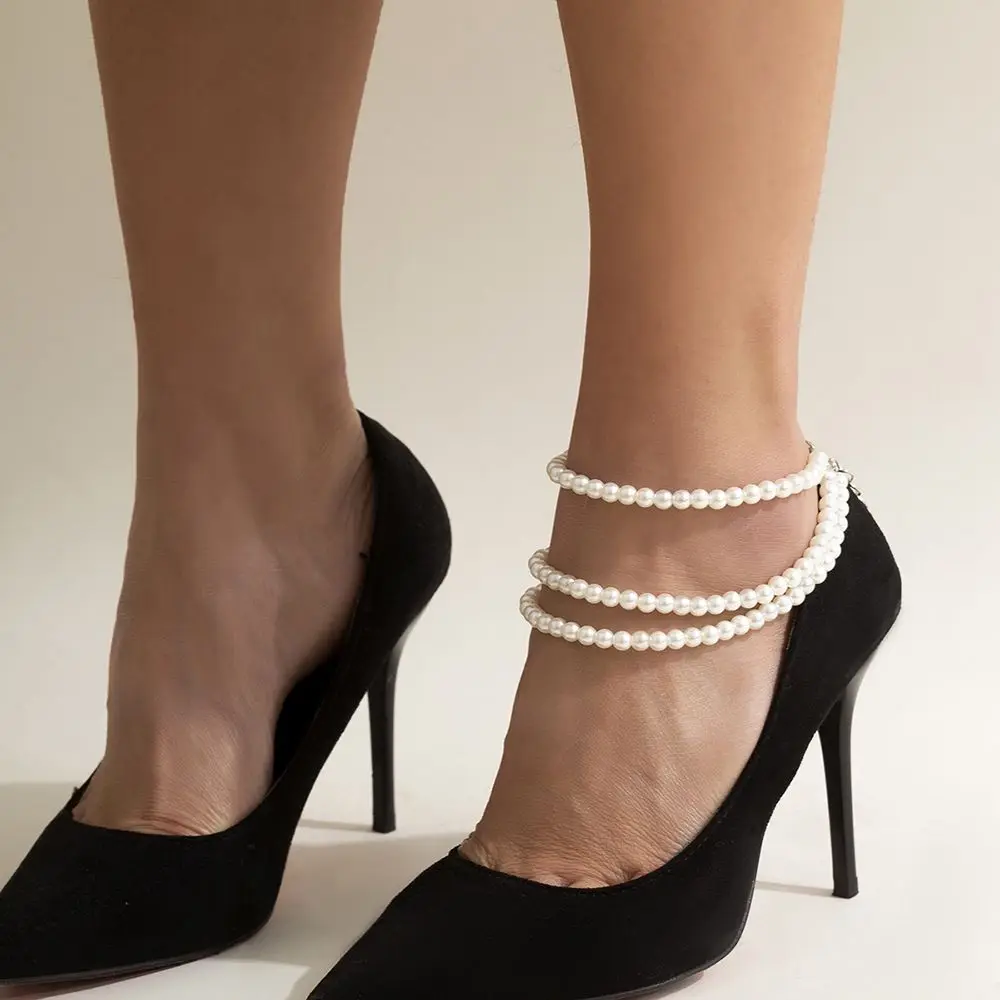 1PC Multilayer Adjustable Tassel Ankle Bracelets Women High Heel Charm Pearl Chain Barefoot Sandals Prom Foot Party Jewelry