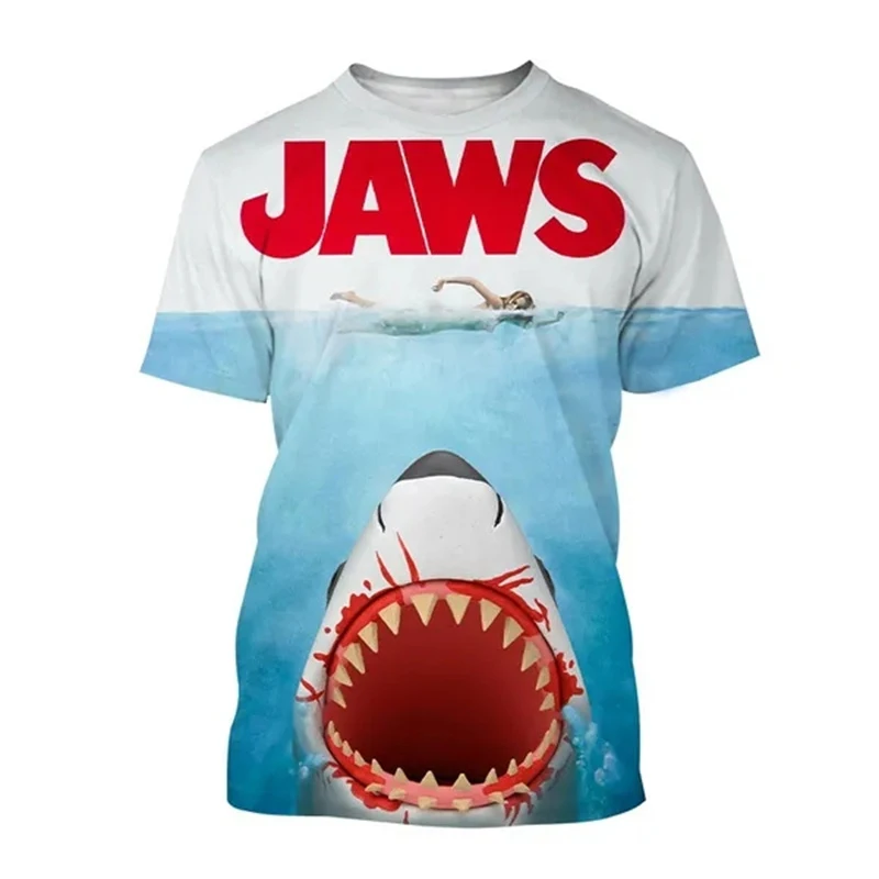 Jaws Horror Movie T-Shirts Shark 3D Printed Streetwear Men Women Fashion Oversized Short Sleeve T Shirt Kids Tees Tops Clothing