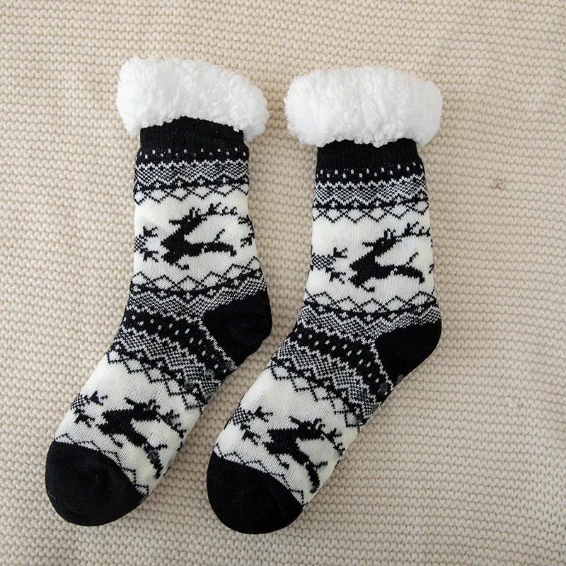 Christmas Warm Stockings Fuzzy Fluffy Socks Ladies and gentlemen Plush Soft Floor Anti Slip Non Grip Slippers Sock Deer Elk New