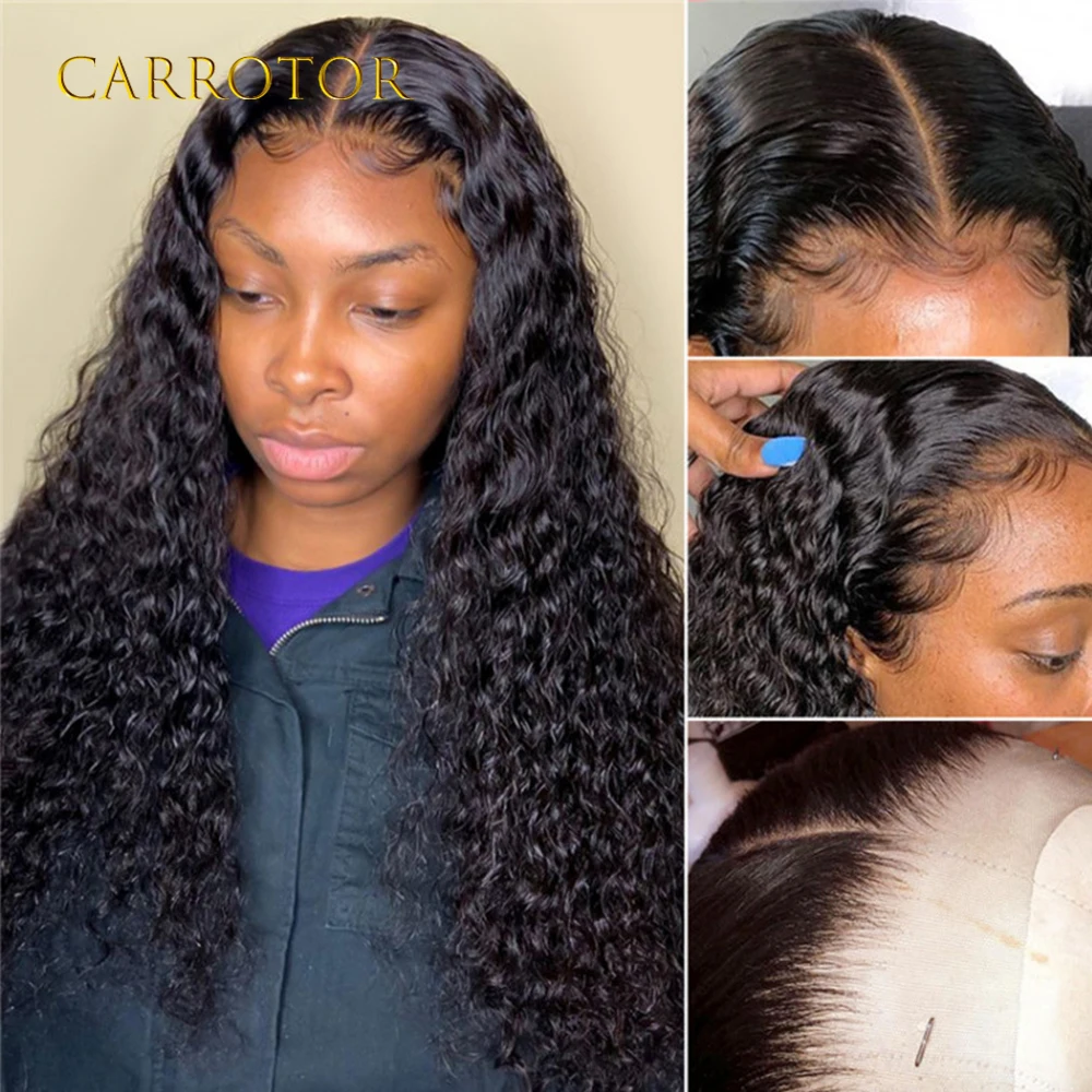 Natural Black Color Deep Curly Wig 13x4 Lace Frontal Glueless Wig Deep Curly Human Hair Lace Front Wig Pre-Plucked Woman Wigs view 4