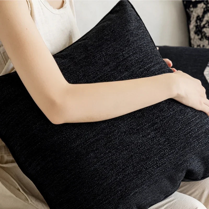 French Retro Jacquard Cushion Cover Geometric Texture Cotton Linen Pillow Cover Home Decor Black Light Luxury Pillowcase