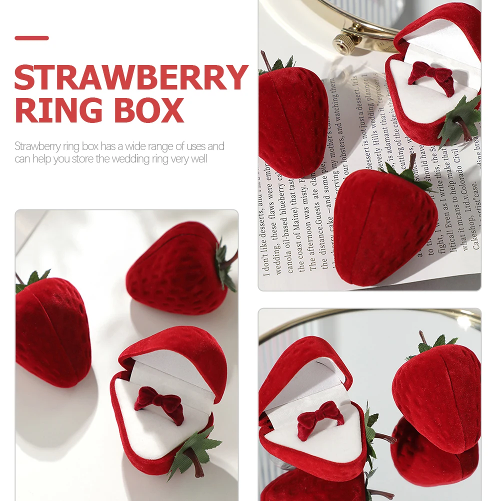 

2 Sets Strawberry Ring Box Case Small Jewelry Boxes for Women Holder Display Unique Jewellery