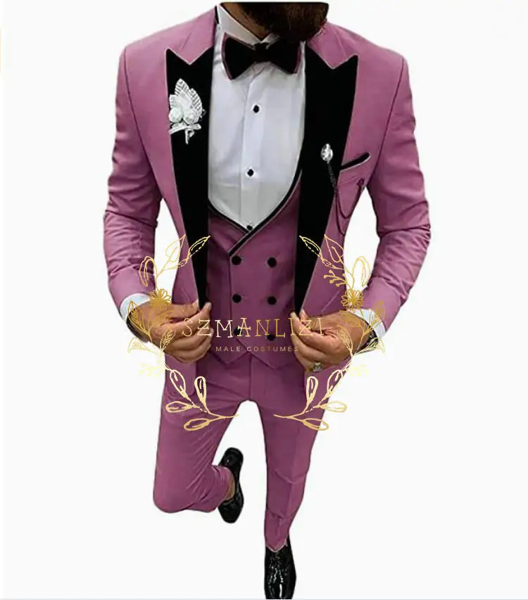 New 2024 Suit Men\'s Suit 3-piece Peaked Lapel Slim-fit Formal Business Groomsman Suit Groom\'s Wedding Dress Costume Homme