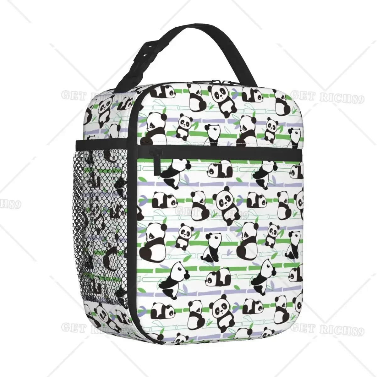 Cute Panda Bears and Bamboo Insulated Lunch Tote Bag for Boys Girls Storage Food Box Portable Thermal Cooler Bento Box Outdoor