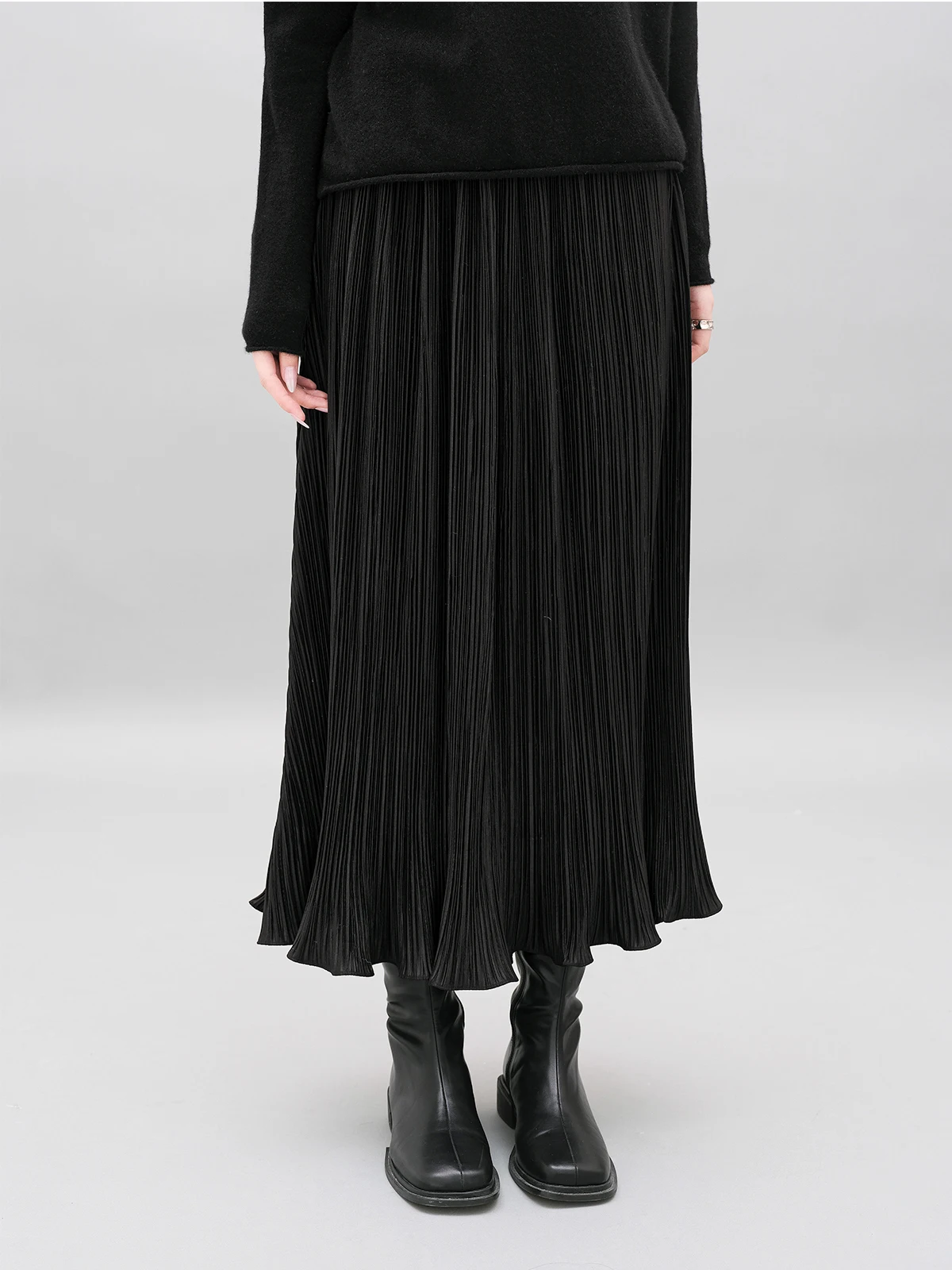 

3D Folded Bla Skirt Textured Simple Sle Rich Layering Sensation Yuann Original Hidden High Waist Long Skirt
