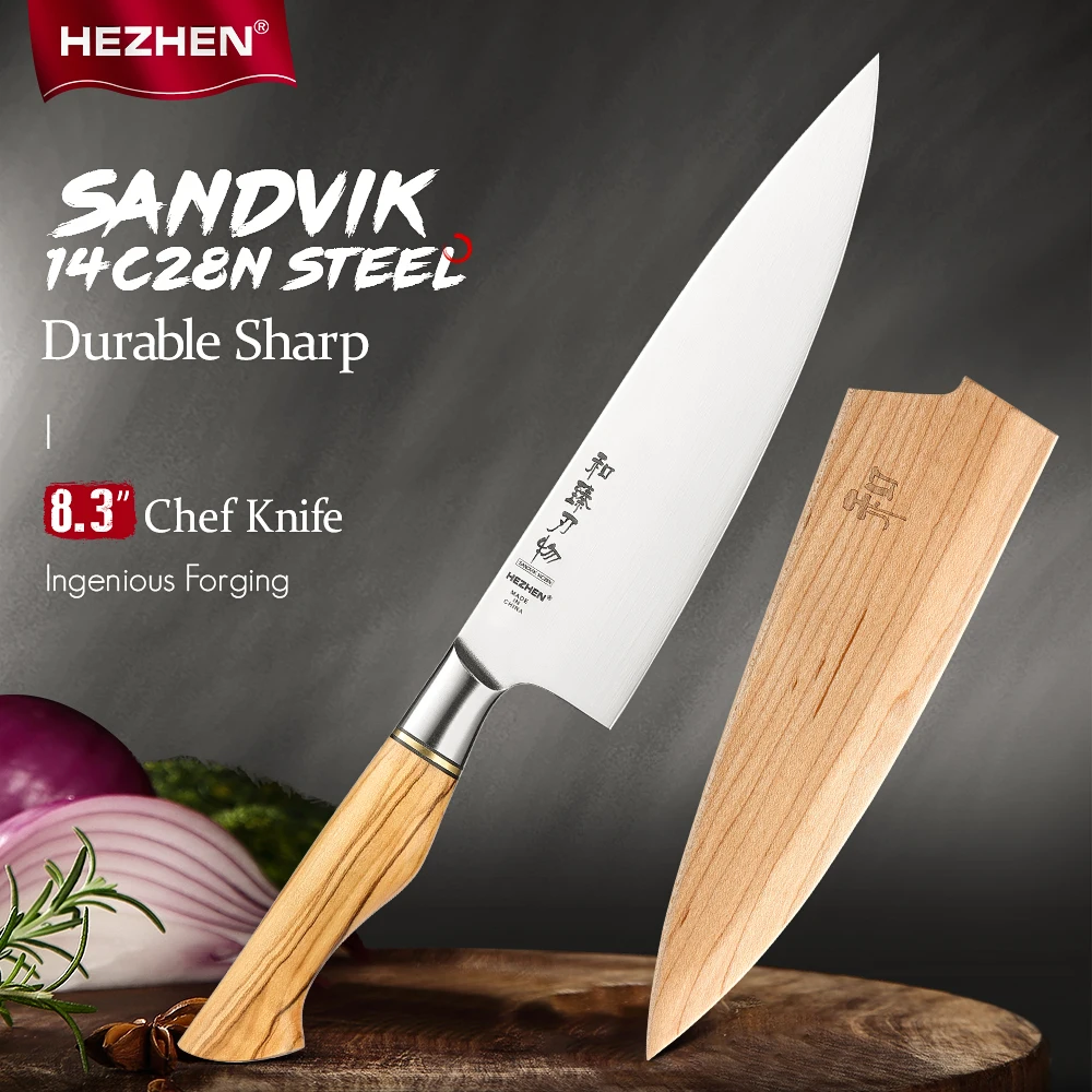 

HEZHEN 8.3 Inch Chef Knife Sandvik 14C28N Steel Japanese Kitchen Knives For Meat Cook Knife Stainless Steel Super Sharp