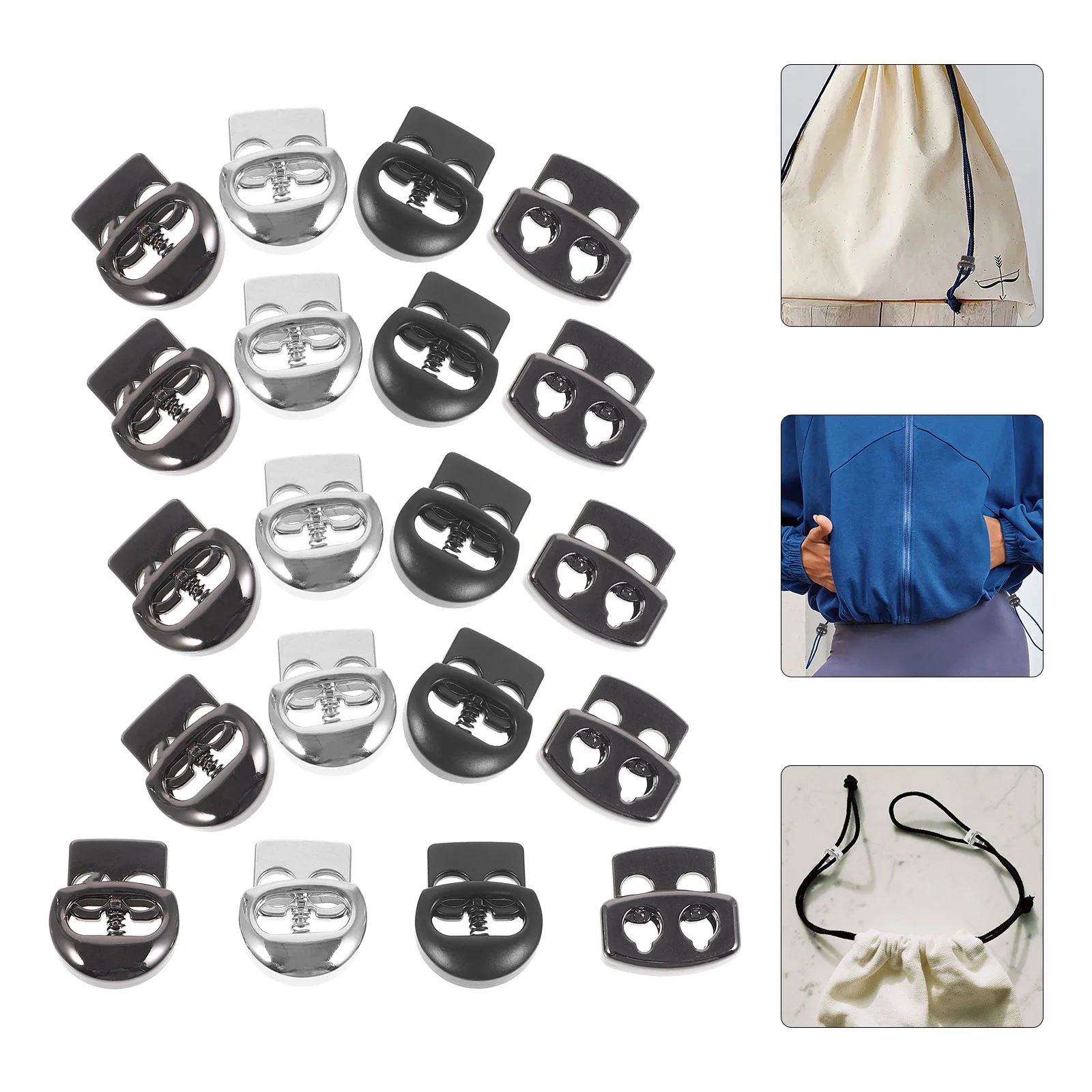 

20 Pcs Pig Nose Button Switch Double Hole Cord Locks Clothing Lanyard Toggles DIY Spring Stopper Zinc Alloy Fastener