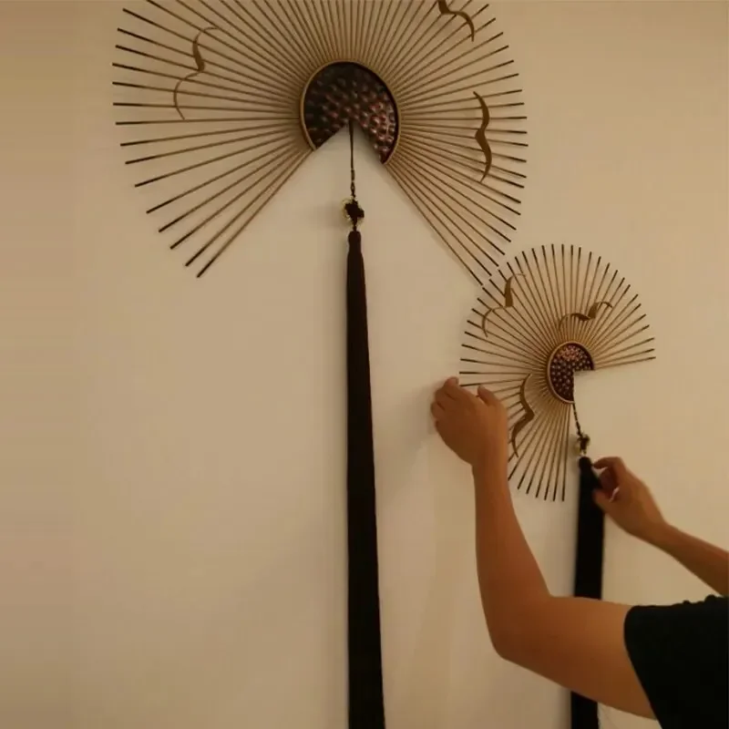 Décoration murale murale en forme d'éventail en fer forgé de style chinois, décoration suspendue pour la maison, le salon, le porche, l'hôtel, artisanat