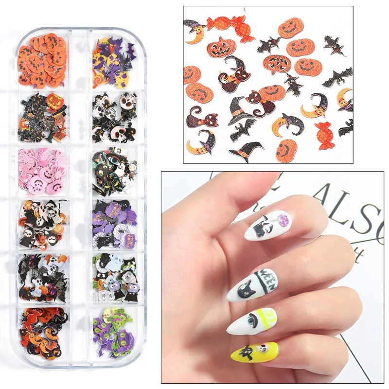 12-Gitter Nail Art Aufkleber Weihnachten Nagelaufkleber Schneeflocke Blätter Blume Holzzellstoff DIY Nagel Charm Nagel Pailletten Maniküre Zubehör