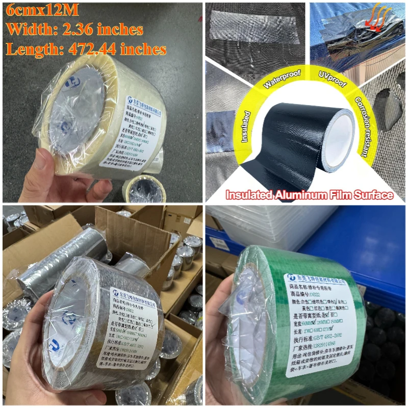 6cmx12M Waterproof Awning Repair Tape Heavy Duty UVproof Canvas Tarps Tents Boat Cover Sails Tear Repair Patch Kit Outdoor Black