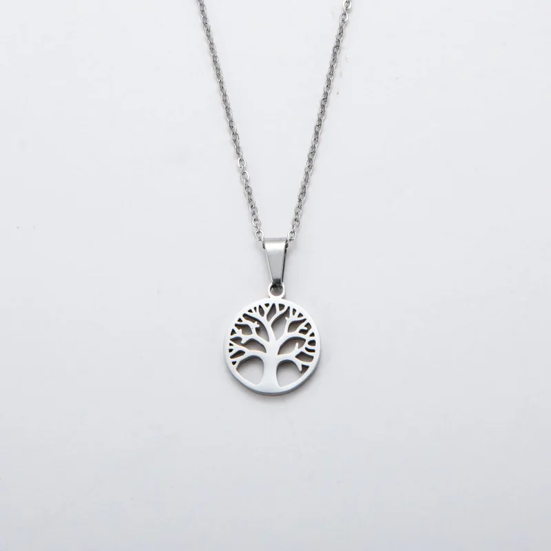 2024 Fashion Gold Color Tree of Life Circle Pendant Necklace for Women Luxury Lucky Tree Stainless Steel Choker Chain Jewelry