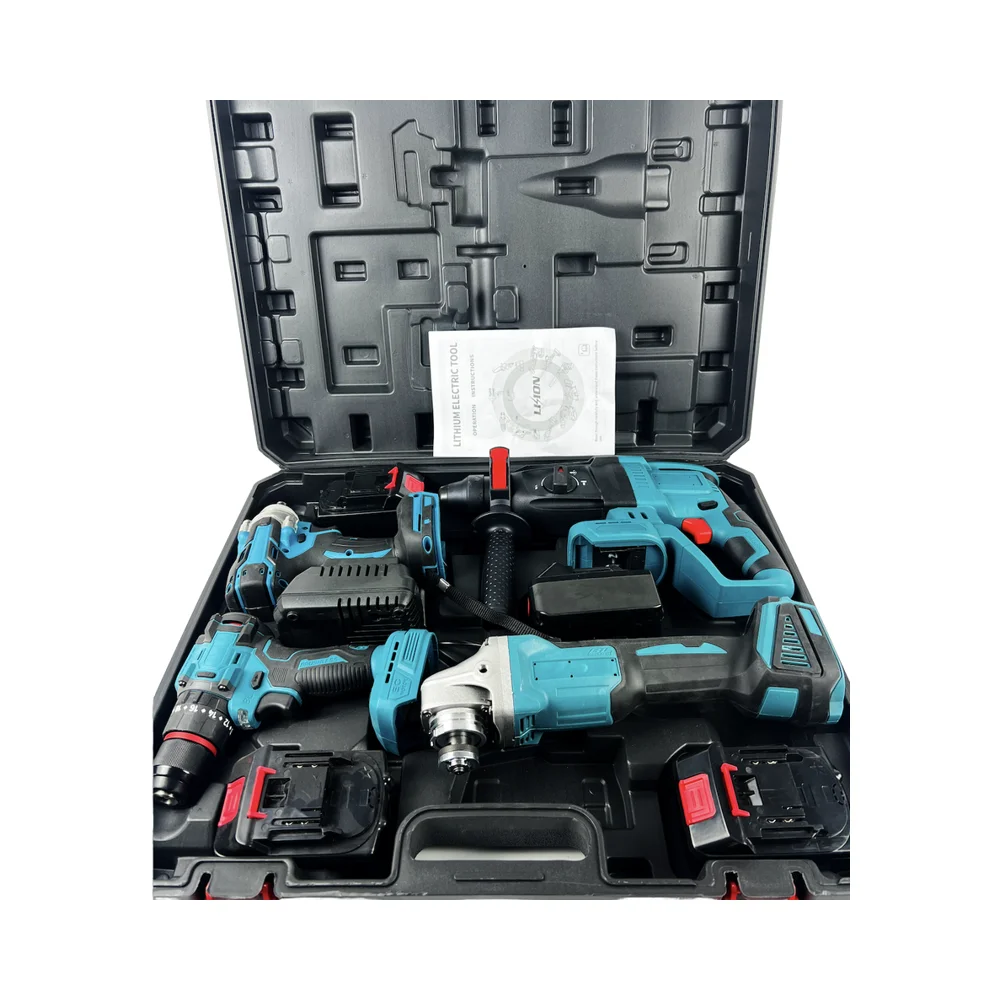 

Оптовый набор: Бесщеточная аккумуляторная ударная дрель 20В 4-в-1, портативный набор инструментов с литиевой батареей и гайковертом