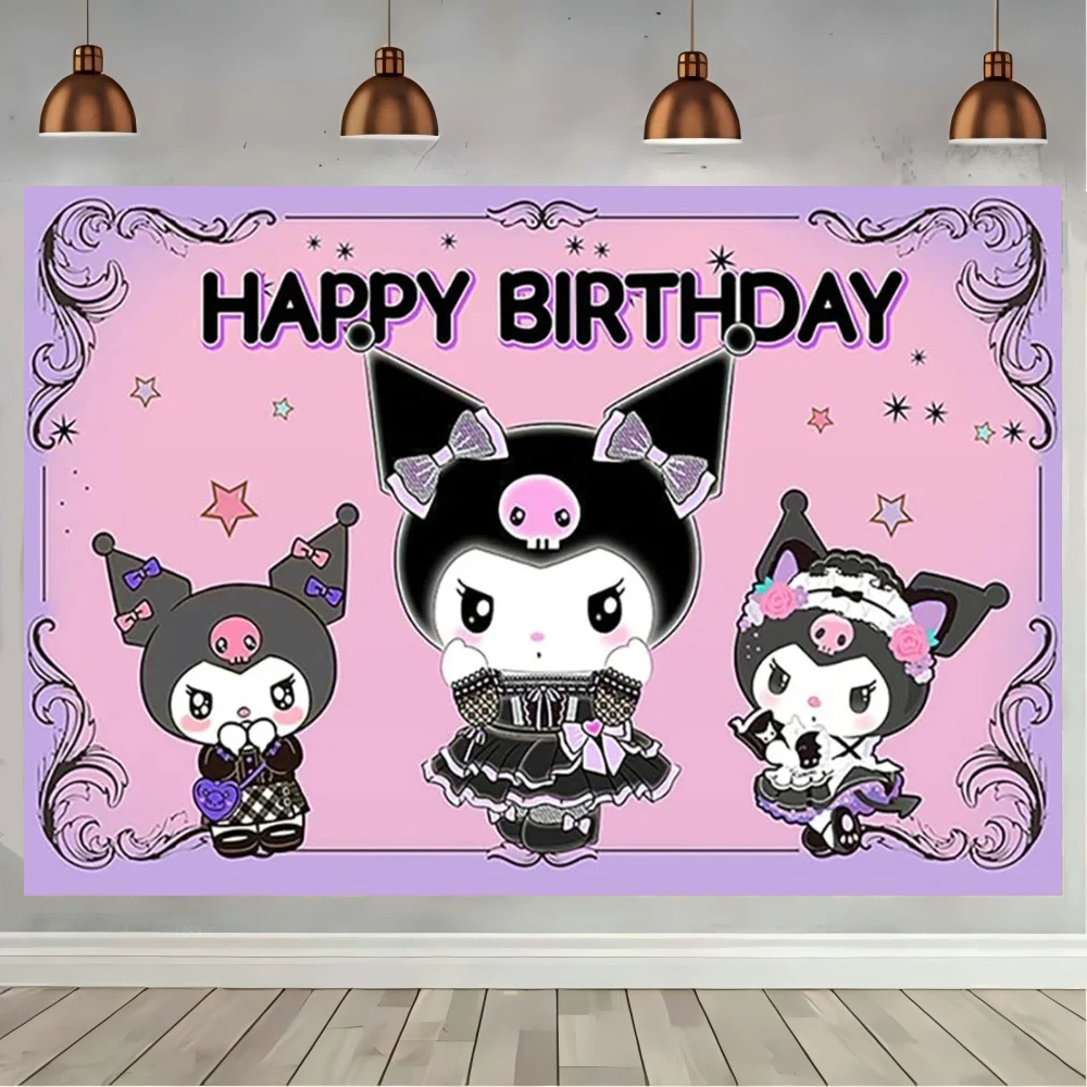 

Kuromi Backdrop for Birthday Party Hot Pink My Melody and Kuromi Birthday Banner Happy Birthday for Girls Photography background