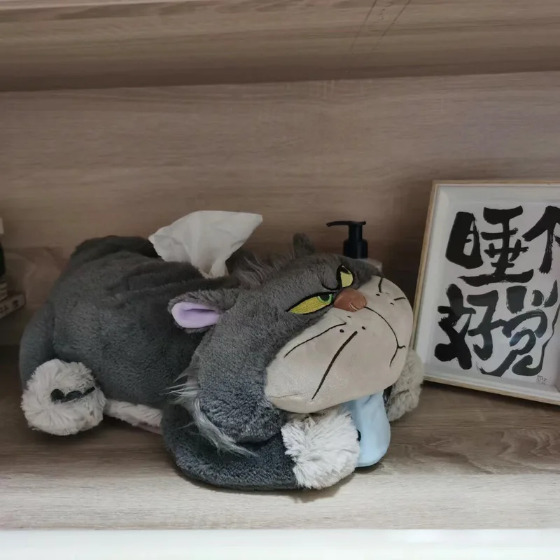 Disney Lucifer the Cat Plush Tissue Box Cover from Cinderella, 45cm Soft Stuffed Animal Decorative Holder with Zipper