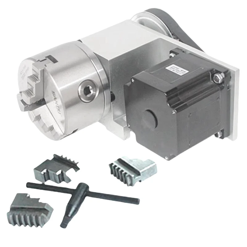 4-axis CNC indexing head kit with core motor and 3-jaw rotating centering chuck