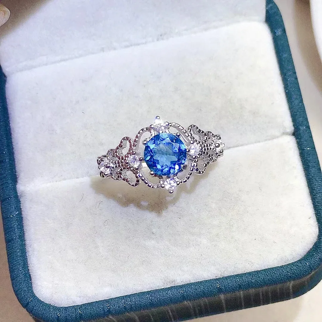 Vintage 925 Silver Topaz Ring for Party 6mm VVS Grade Natural Topaz Silver Ring Solid 925 Silver Topaz Jewelry