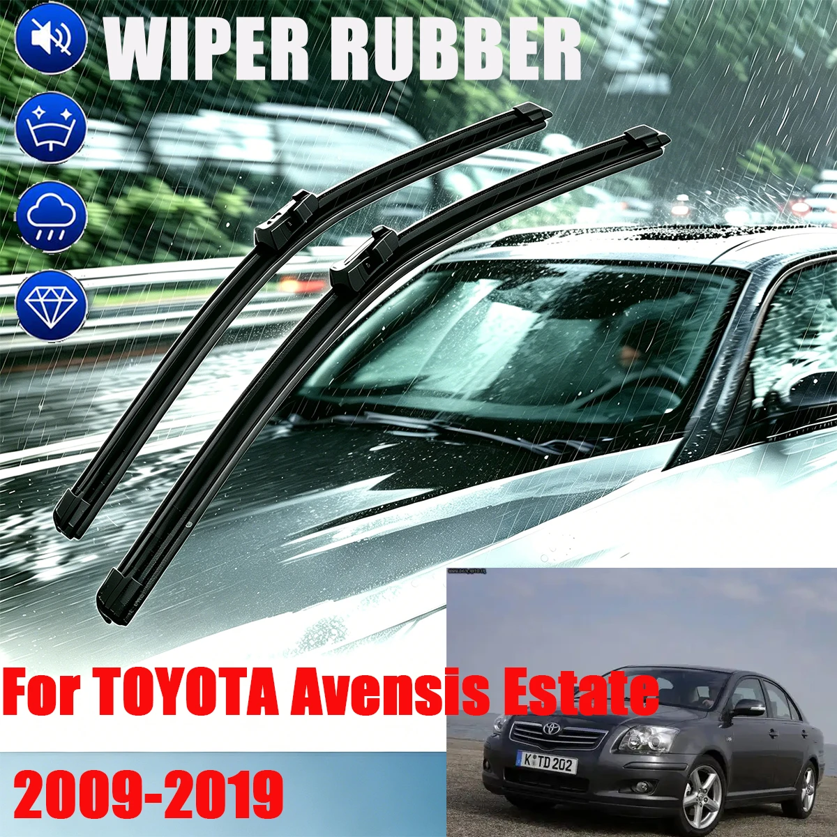 

3PCS Front Rear Wiper Blades For Toyota Avensis Estate 2009-2019 26" + 16" + 12" Windshield Windscreen Window Cutter Accessories