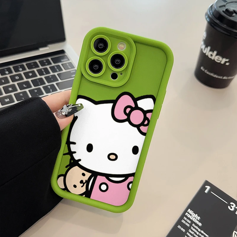 Sanrio Hello Kitty Cartoon Fall Shockproof Case For iPhone 16 15 14 13 12 11 Pro X Xs Max Soft TPU Shell Cover WK437