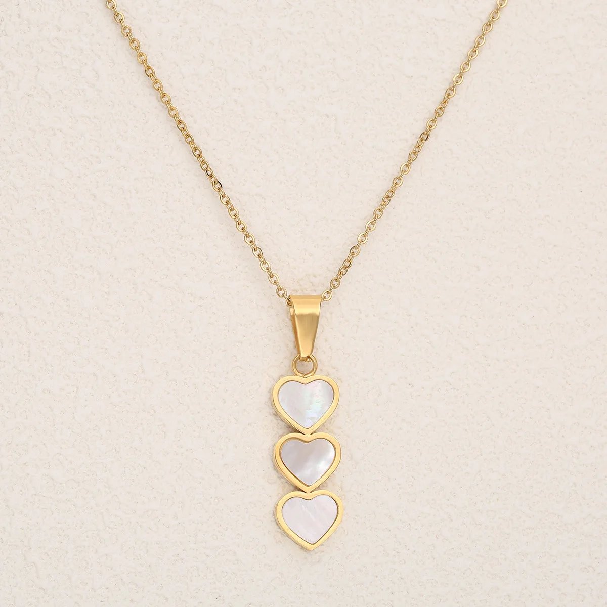 Romantic & Beautiful Heart Triple Love Stainless Steel Necklace Earrings 2pcs Set for Women, Gentle & Elegant