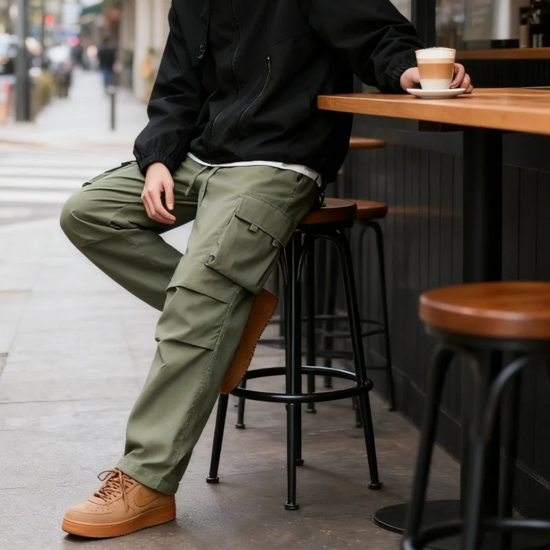 

Новые американские ретро мужские свободные весенне-осенние повседневные брюки десантника с несколькими карманами, широкие повседневные мужские брюки с морщинами