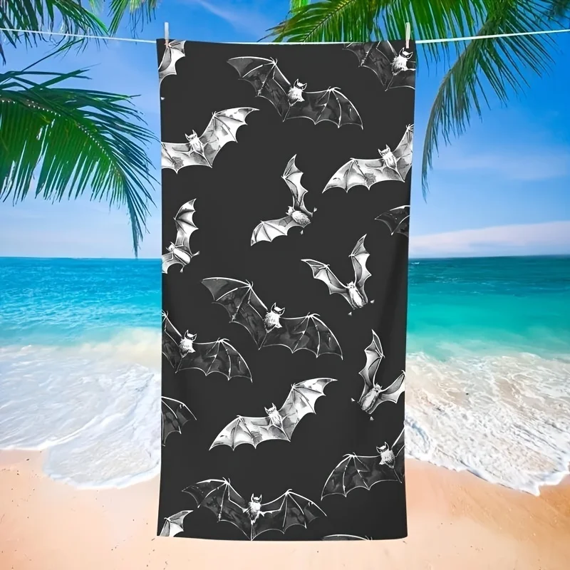 Gothic Bat Beach Towel Microfiber Black White Vampire Bats Bath Towels Quick Dry Large Swimming Blanket Travel Shawl Wrap