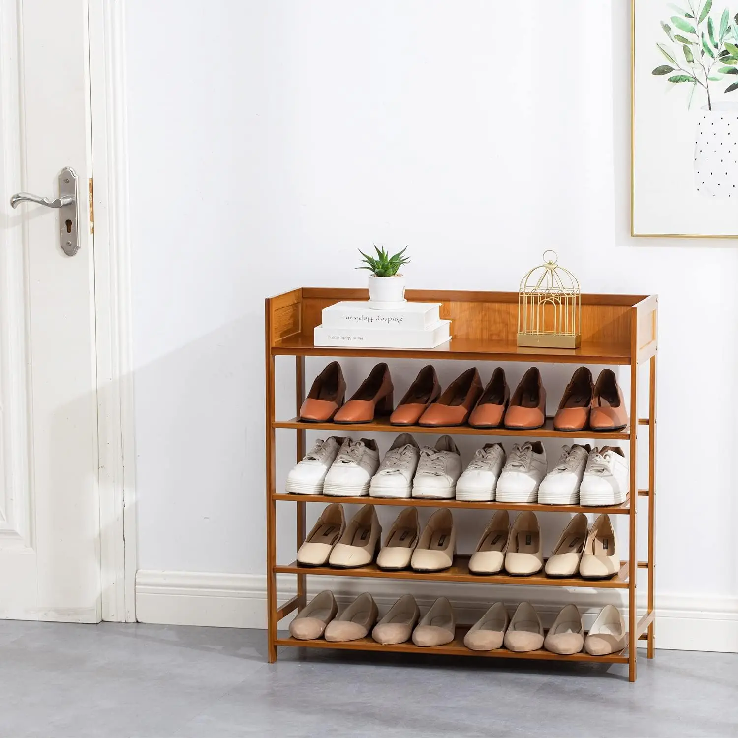 Bamboo Shoe Rack Organizer, 5 Tier Shoe Shelf Storage Organizer, for Entryway, Hallway, and Closet (Brown-31.5)