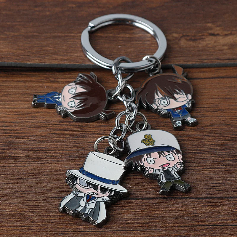 Anime cosplay Detective Conan keychain Cartoon figure Conan Edogawa Hattori Heiji KID car keyring jewelry fans gifts