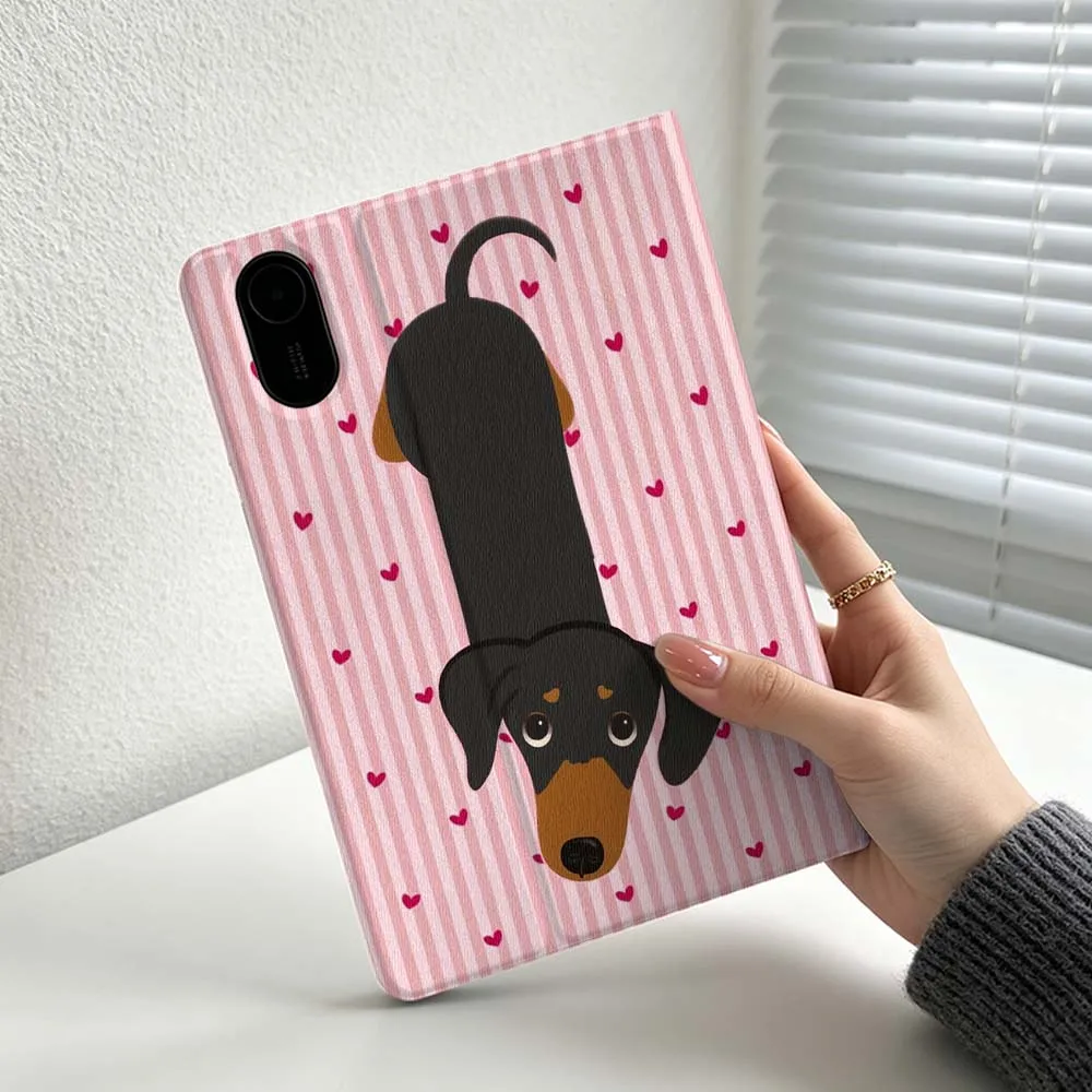 Cartoon Pink Heart Dachshund For Xiaomi Redmi Mi Pad 8 7 6 5 4 2 SE K Pro Max Ultra Poco Pad Soft Inch Tablet Case Cover