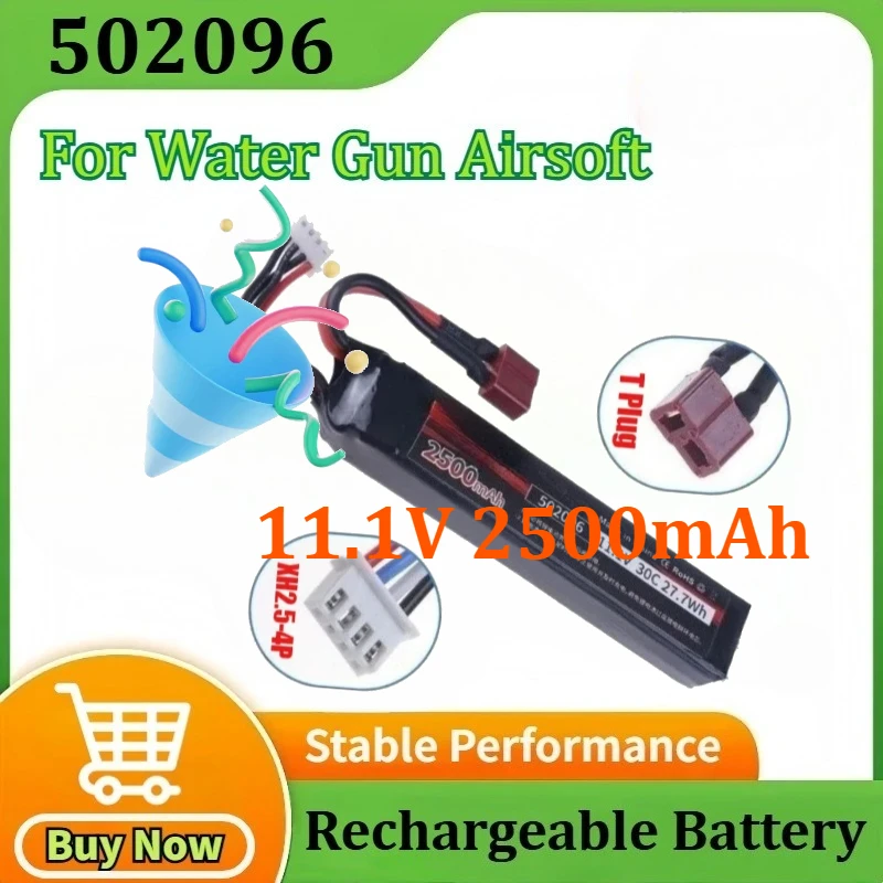 

502096 11.1V 2500mAh Lipo Rechargeable Battery for Airsoft BB Air Pistol Electric Toys Guns Parts for Water Gun Airsoft T Plug