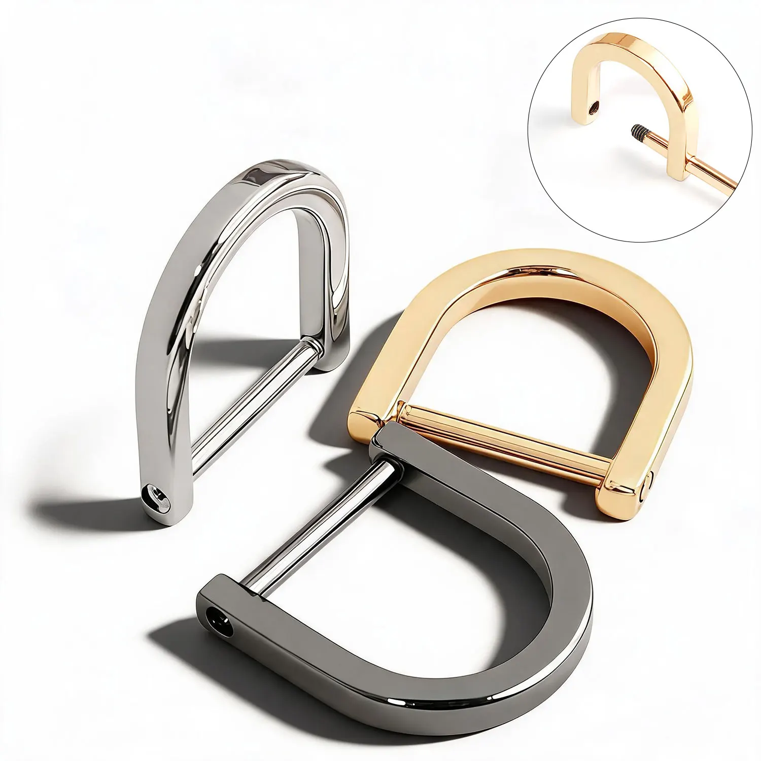 2 Stück Kleine D-Ringe Schäkel-Schraubringe in Hufeisenform DIY Taschenanhänger Zubehör für Schlüsselhalter Reißverschluss-Zipper Schnalle – Detail 1
