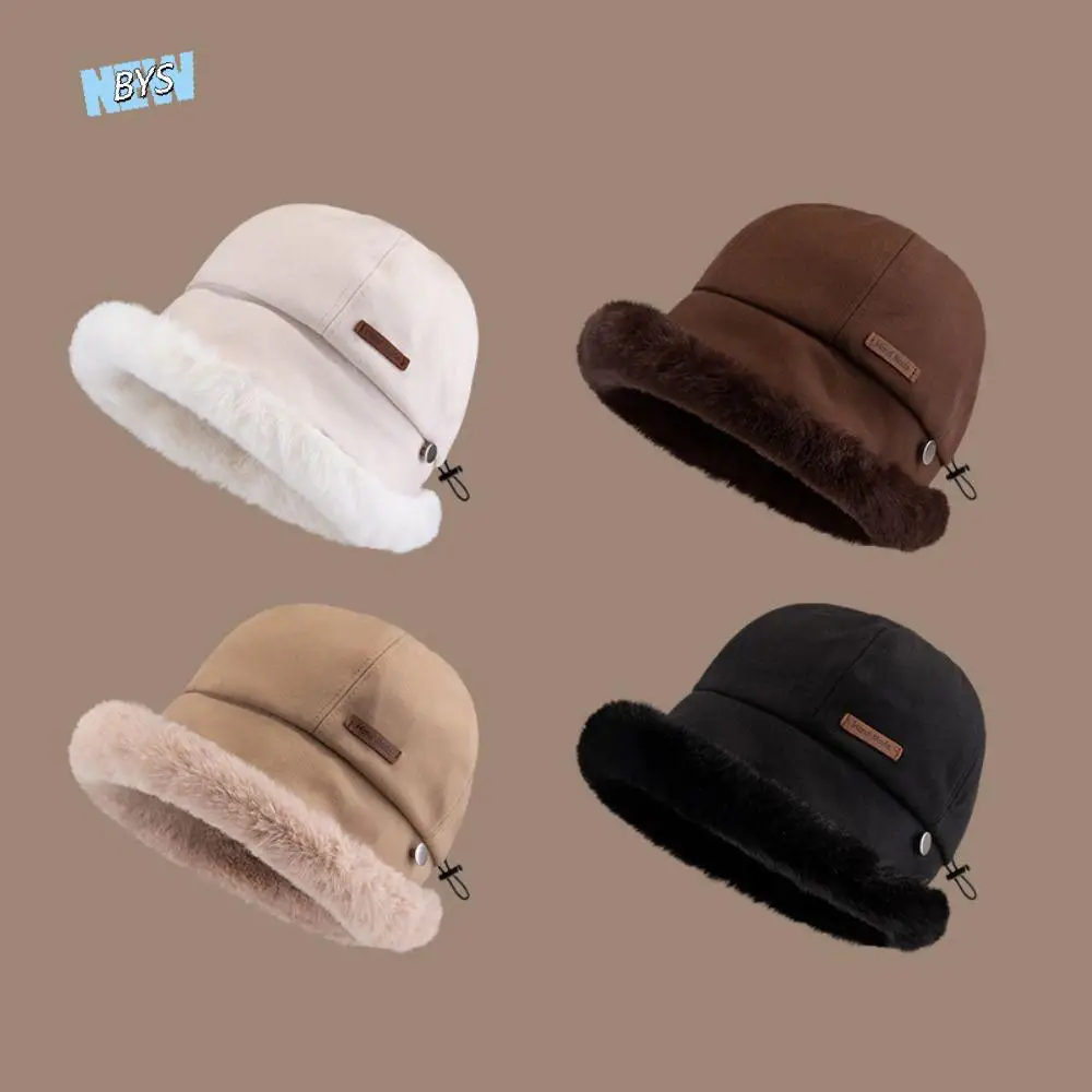 

Fashion Windproof Velvet Panama Hat Wide Brim Plush Fluffy Fur Bucket Hat Soft Thickened Warm Cap Lady