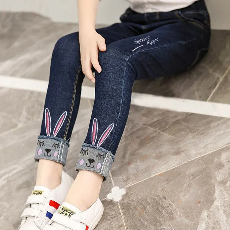 New Girls Fashion Jeans Spring Summer and Autumn Soft Casual Boutique Cotton Kawaii Girls Elegant Jean Kids Pants  3-12Y