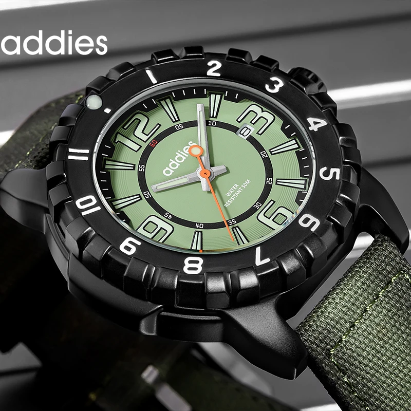 Addies Orologi al quarzo Miyota 2115 Movimento 50m Impermeabile Militare Sport all'aria aperta Orologio da uomo Moda Orologio da polso analogico luminoso