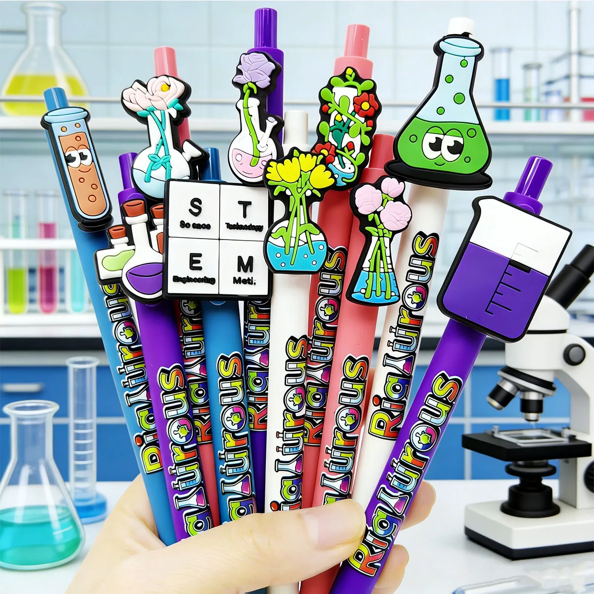 7pcs/15pcs laboratory element patch printing ballpoint pen four-color mix school stationery office practical ballpoint pen