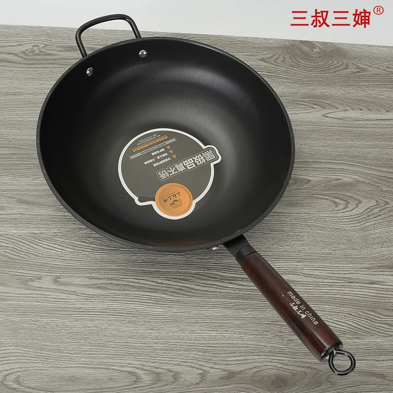 Uncle and auntie's wok - non-stick, cast iron cooking pan for home use - suitable for gas and induction cooktops