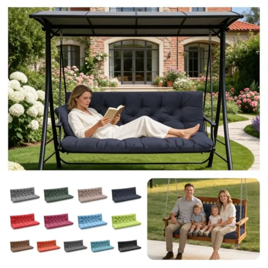 

Porch Swg Cushions Outdoor Swg Replacement Cushions 3 Seater with Backrest Waterproof Bench Cushion with Ties for Patio Porch G