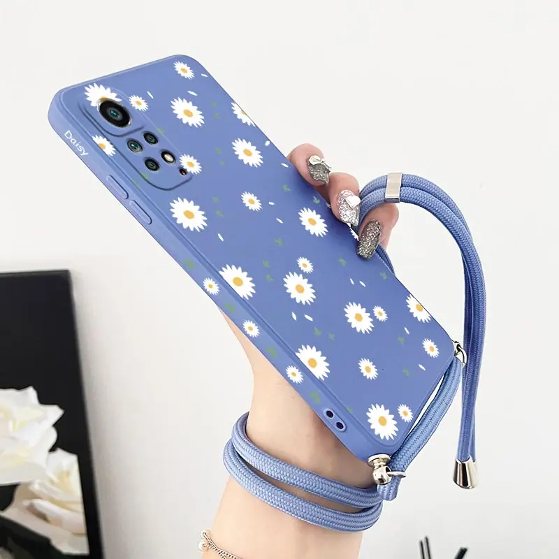 Deciduous Daisies Crossbody Lanyard Silicone Phone Case For Xiaomi Redmi Note 11 Pro Plus 12Pro Plus 11 11S 10 Pro 12 9 Cover