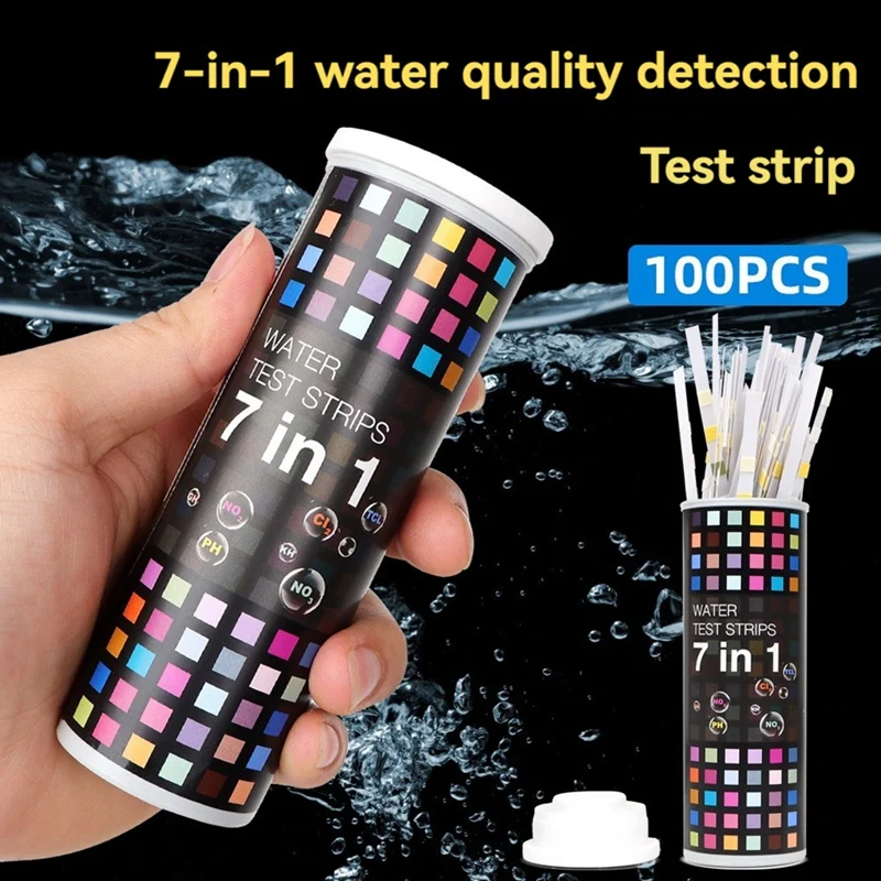 BEAU-100Pcs 7 In 1 PH Test Paper Multipurpose Chlorine/PH/Hardness Test Strips Fish Tanks Well Water Tester Paper