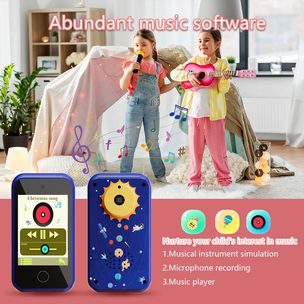 Appareil photo avec lecteur de musique pour enfants, jouets pour tout-petits, téléphone portable du matin, faux téléphone intelligent, écran tactile de 2.4 pouces, apprentissage de l'appareil photo, garçons et filles