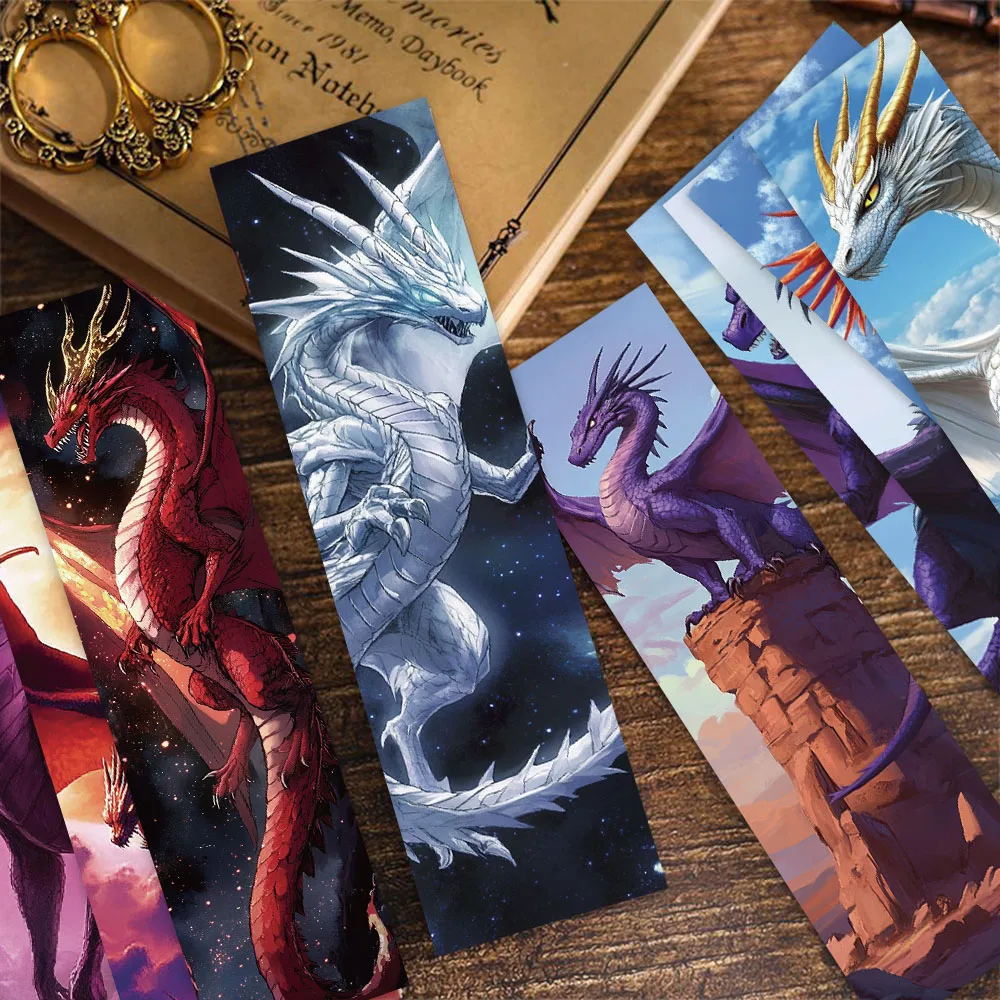 30PCS Exquisit Majestic Dragon Wings Bookmarks Famous Books Page Marker Cards Books Decorative Paper Cards Student Message Cards