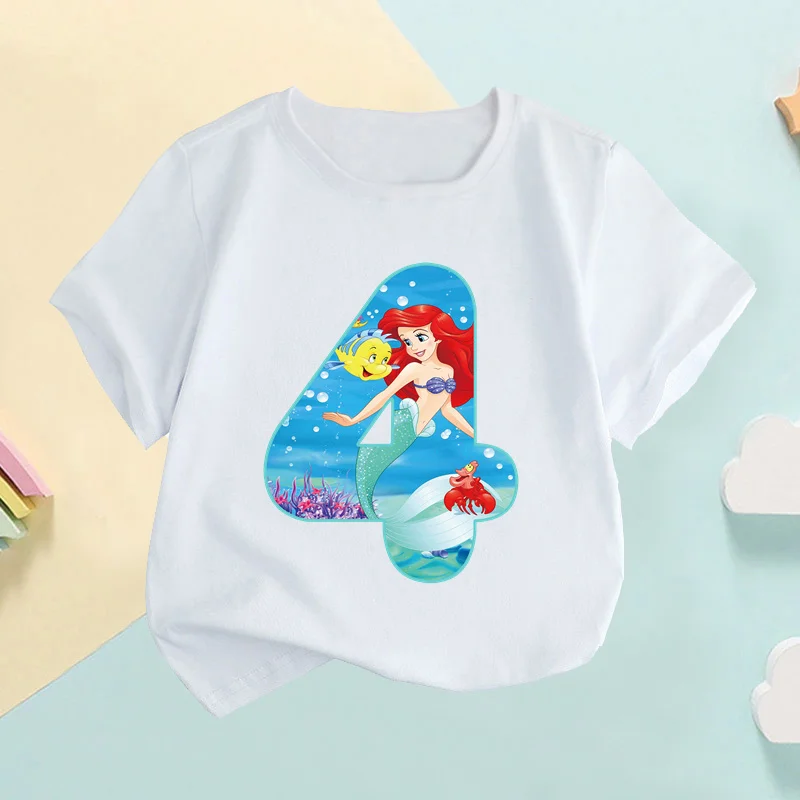 The Little Mermaid Ariel Princess Number Kids T shirt Girls Clothes 1 2 3 4 5 6 7 8 9 Years Birthday Baby Boys T-Shirts,HKP2764