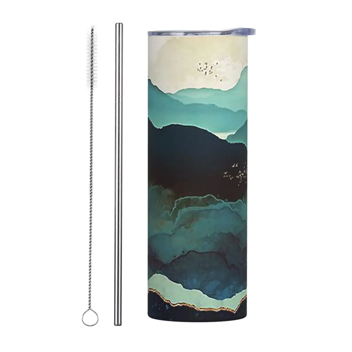 Indigo Mountain Stainless Steel Tumbler Vacuum Insulated Mug Thermal Cold Bottle Straw With Lid 20oz