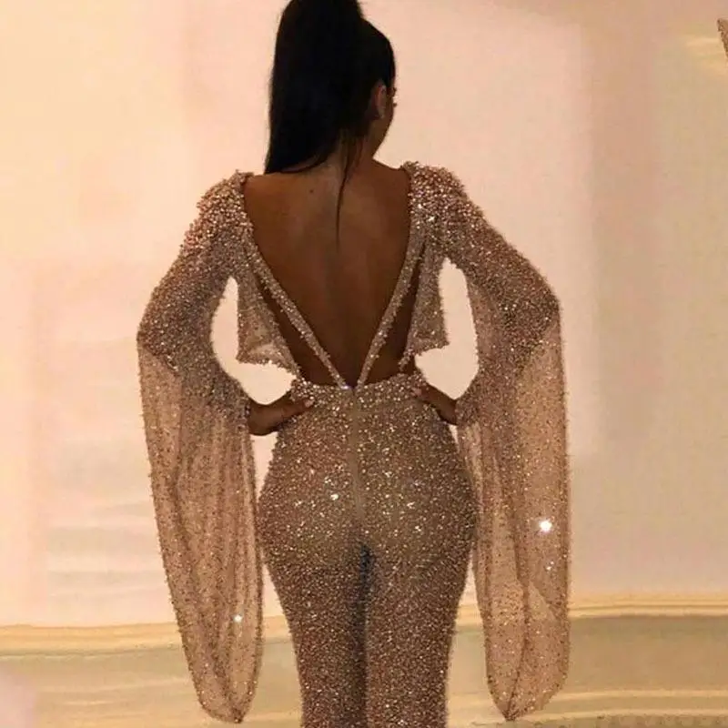 

Sexy Long Sleeve Backless Onesie Pants Two Piece Set New 2025 Women's Fashion Commute Style High Waist Straight Leg Thin Fabric