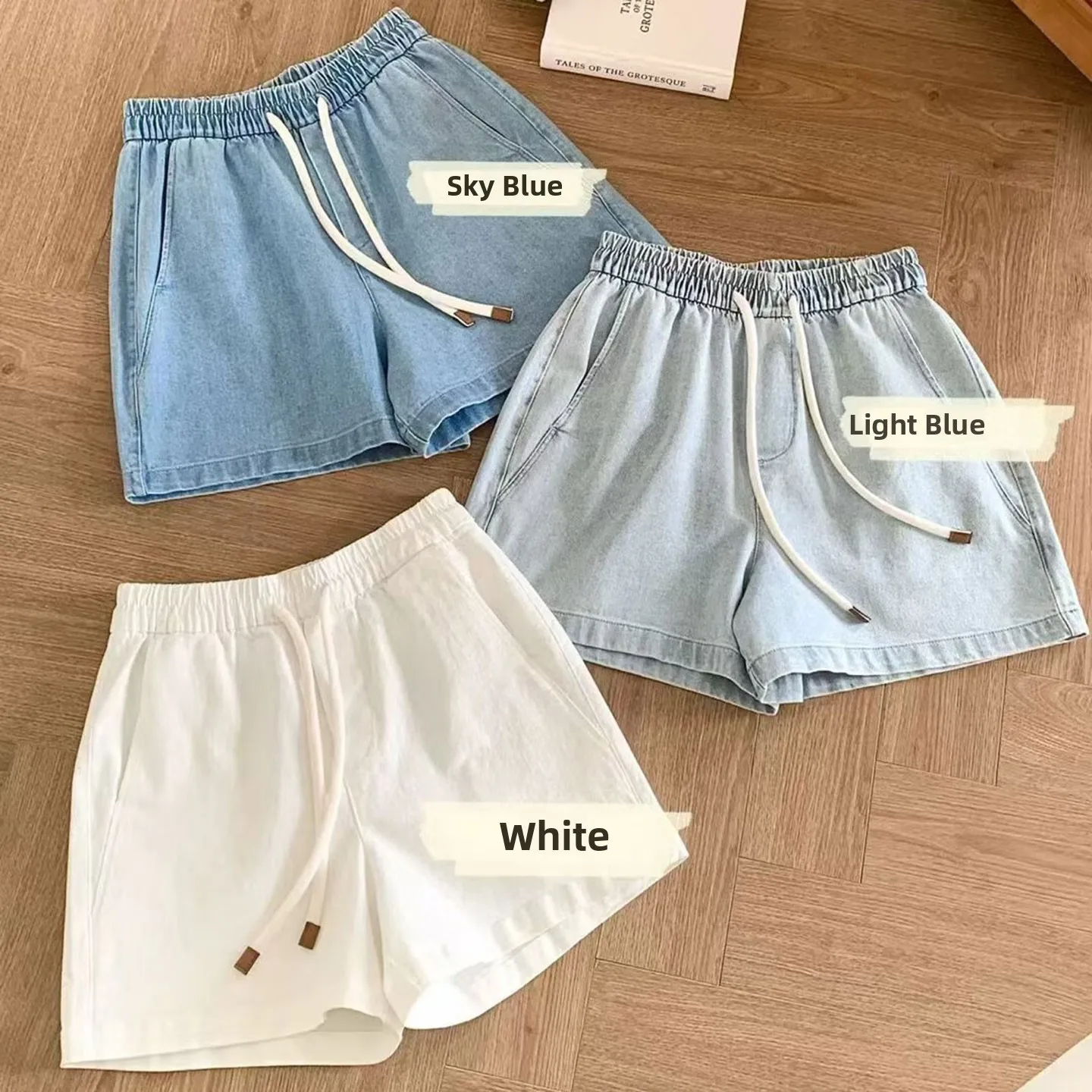

Korean Style Breathable Cotton High Waist Drawstring Women's Shorts Casual Versatile Summer Denim Shorts Ladies High Waist