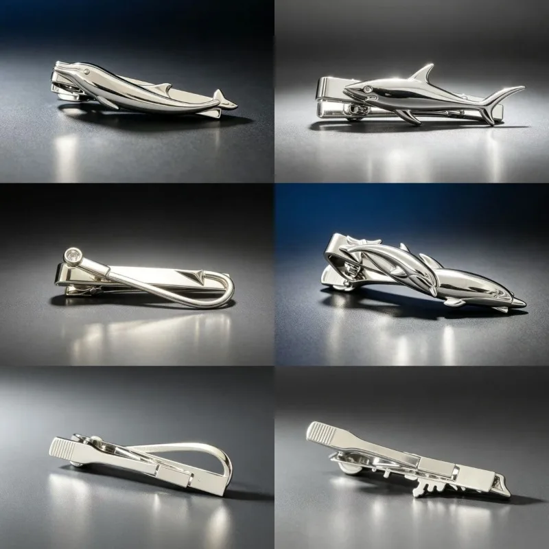 Dolphin Whale Shark‑shaped Copper‑alloy Tie Clip Luxury Light Apparel Ornament for Men Shirt Suit Gentleman Neck‑wear Accessory