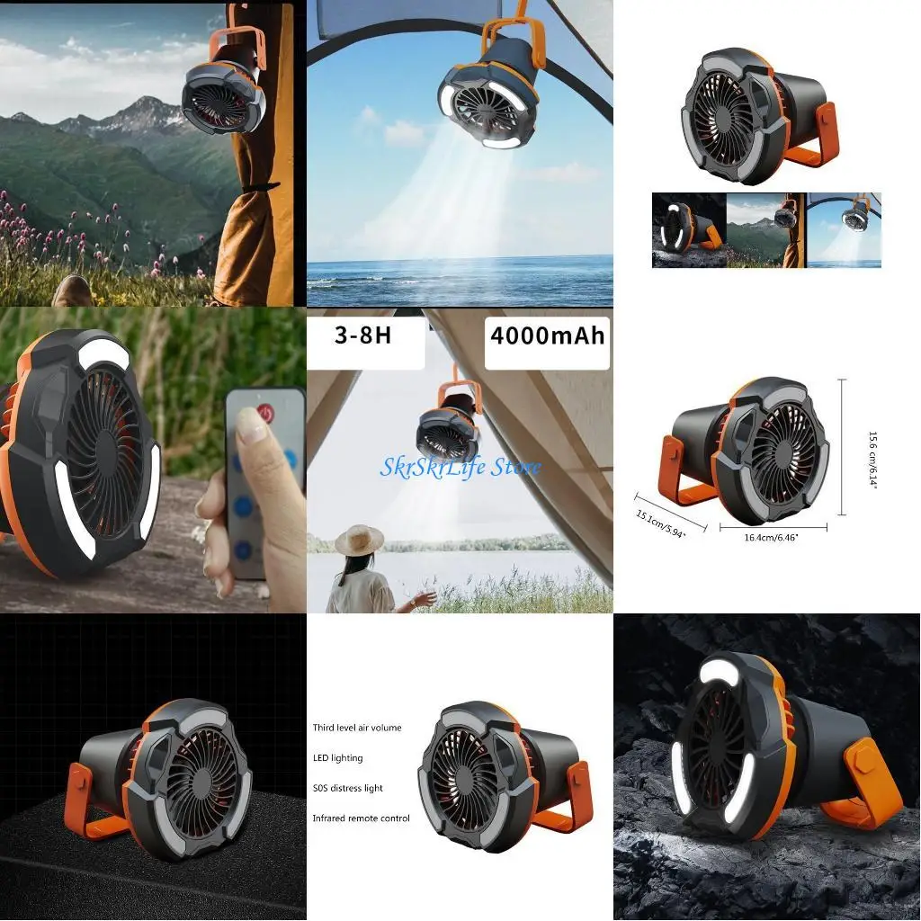 

E65E Portable Camping Fan Adjustable Speed Mini CampingFan for Home Office Table Better Cooling Fan LED Light 4000mAh
