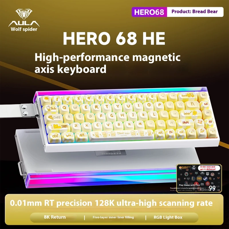 Wolf Spider Hero68he Keyboard Mekanik Sumbu Magnetik Esports Game FPS Universal RT0.01 Performa Tinggi Kabel Lightbox