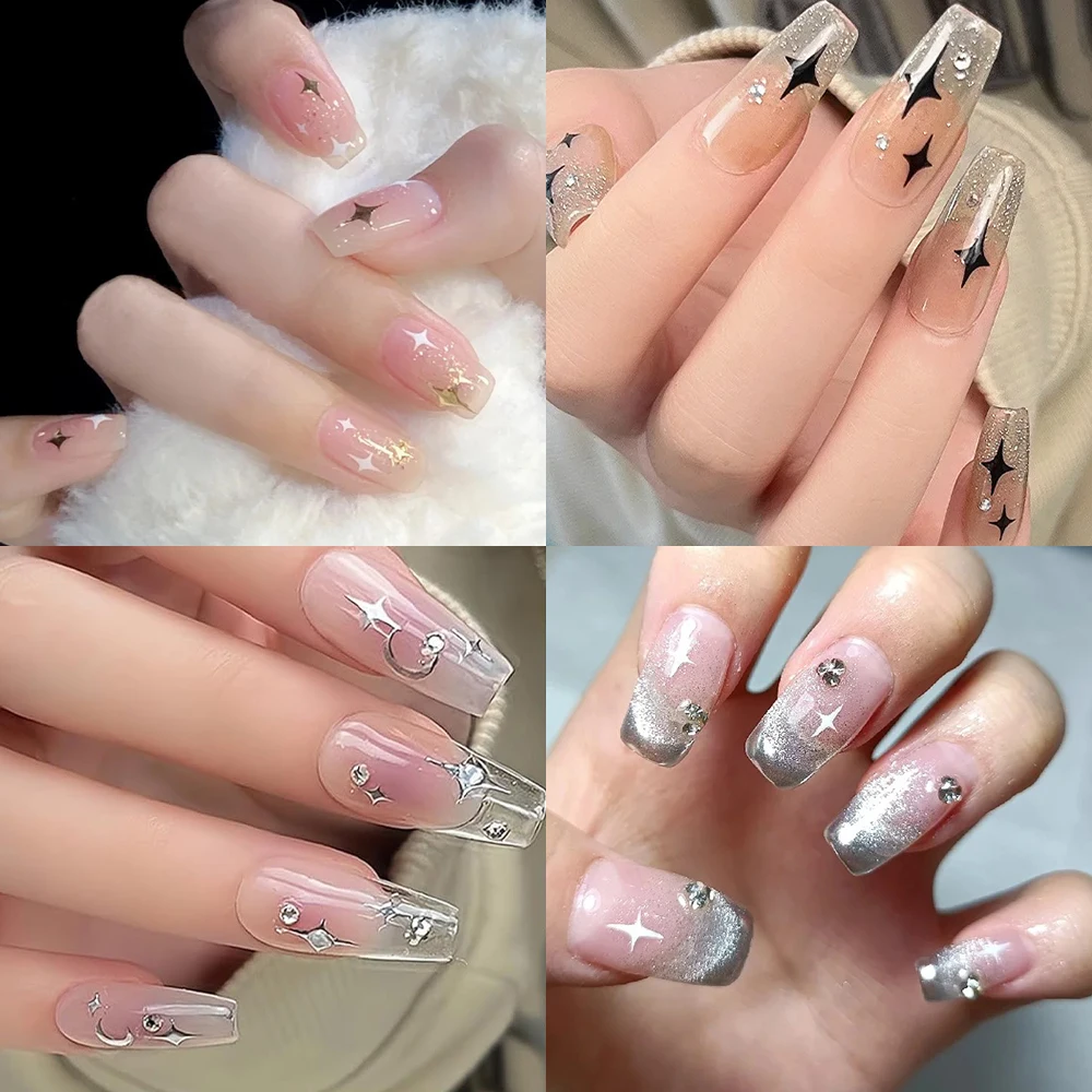 1 個 3D ゴールド/シルバー/レッド四芒星ネイルアートステッカー 8*10 センチメートルクロススターライト自己粘着スライダー Y2K マニキュアデカール *