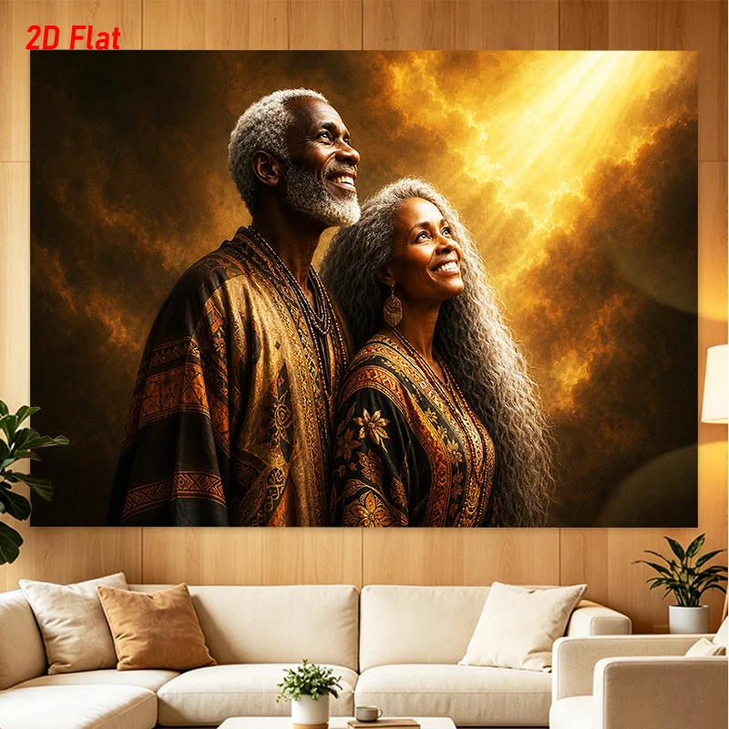 Senior Black Couple Tapestry African American Elders Wall Hanging Golden Light Portrait Family Love Art Living Room BedroomDecor